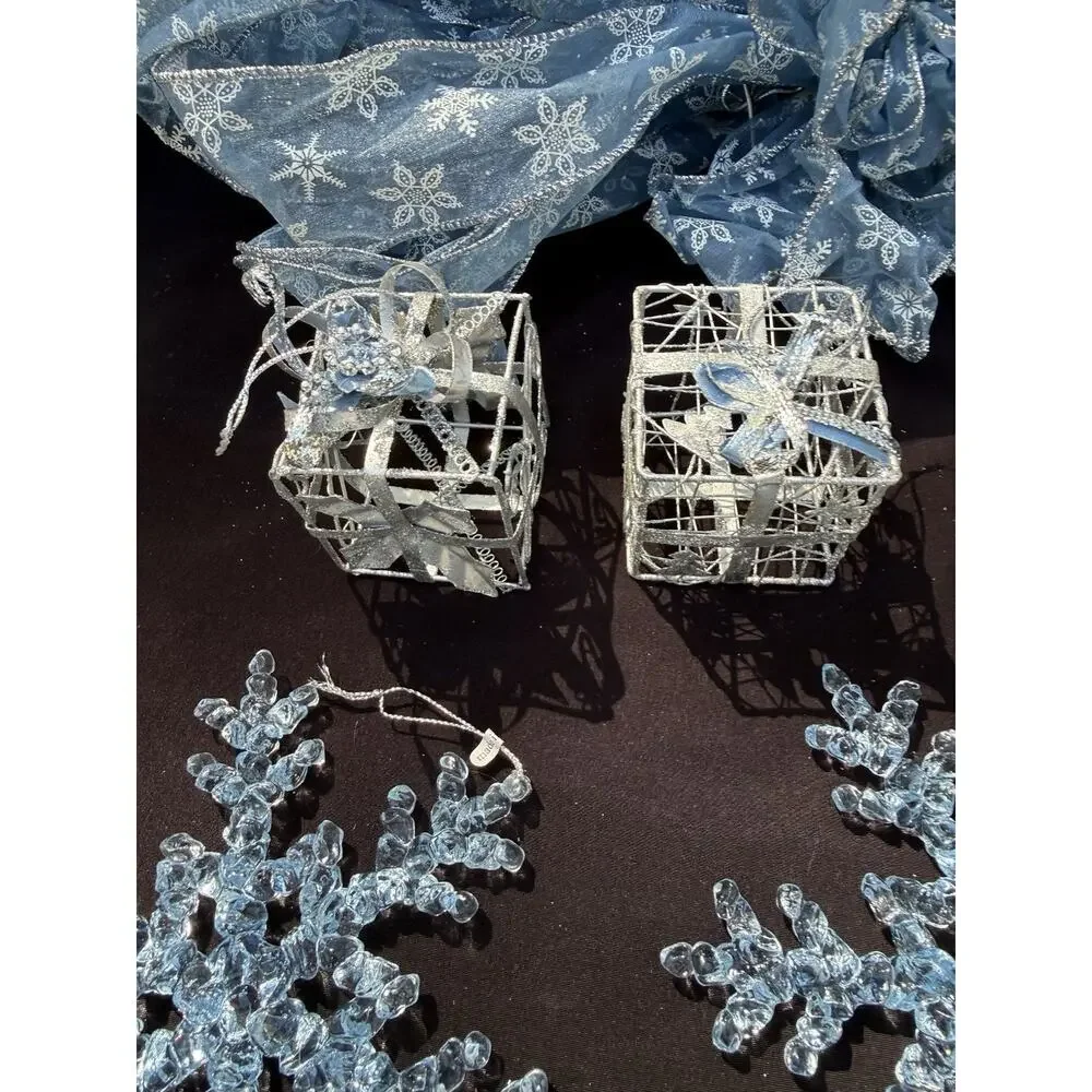 Beautiful Ice Blue Christmas Ornament Lot Snowflakes Bows & More! S1